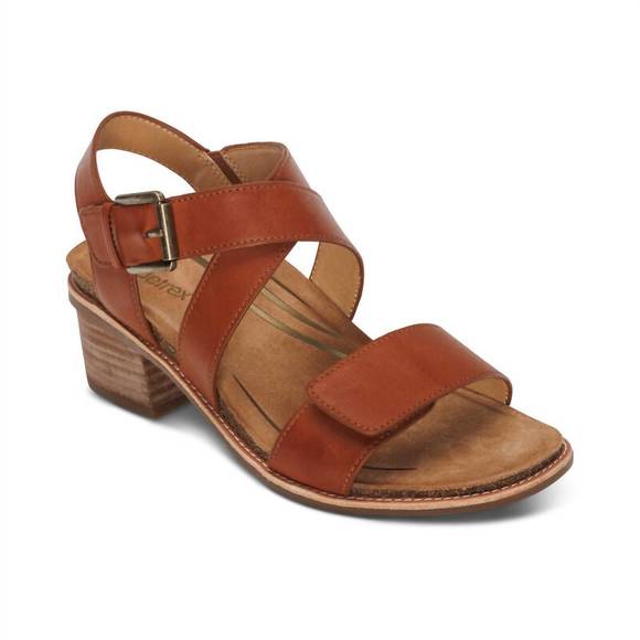 NEW AETREX women's kristin adjustable cross strap low heel sandals in cognac - Picture 1 of 6